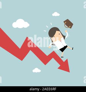 Businesswoman On Falling Down Chart. Stock Vector