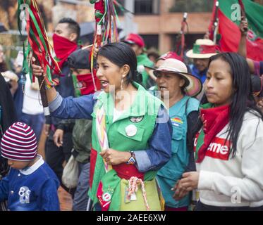 October 10, 2019: A woman from the indigenous guard of the cauca in the musical protest against the government of President IvÃ¡n Duque in BogotÃ Credit: Daniel Garzon Herazo/ZUMA Wire/Alamy Live News Stock Photo