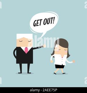 Angry boss firing employee. Layoff concept, jobless and employee job reduction concept vector. Stock Vector