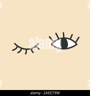 Hand drawn eye doodles. Open and winking eyes. Stock Vector