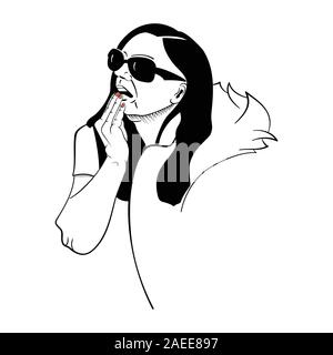 Simple portrait illustration of a caucasian lade being scared and watching intensely Stock Vector