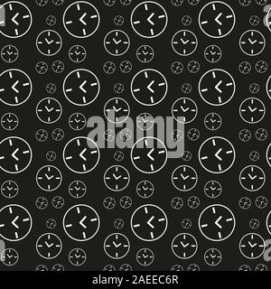 Clock icon seamless pattern on black background. Vector Illustration. eps 10 Stock Vector