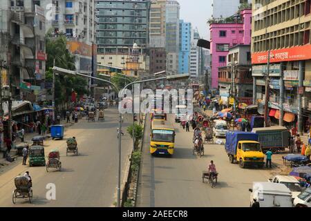 View of the Pragati Sarani, a busy road in the Dhaka, the capital city ...