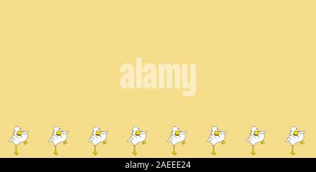 Ducks running vector pattern seamless border background on yellow. surface pattern design Stock Vector