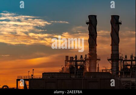 Gas turbine electrical power plant. Energy for support factory in industrial estate. Natural gas tank. Small gas power plant. Power plant using Stock Photo