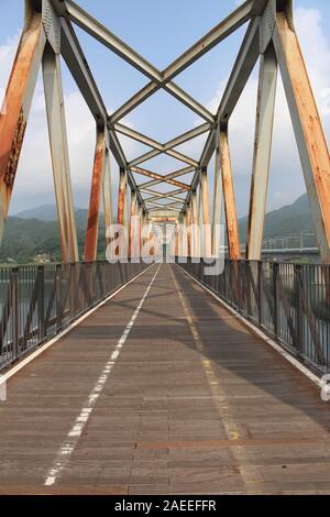Low angle shot of Bukhangang Railroad Bridge Stock Photo