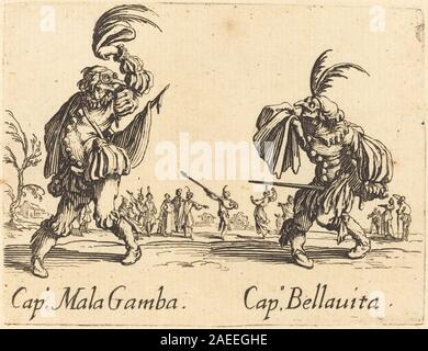 Jacques Callot, Cap Mala Gamba amd Cap Bellavita, c 1622 Cap. Mala Gamba amd Cap. Bellavita; c. 1622 Stock Photo