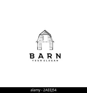 Golden Wood Barn Farm Minimalist Vintage Retro Line Art Logo design Stock Vector