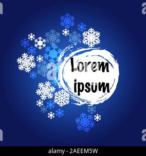Winter navy blue and white snowflakes banner with place for text Stock Vector