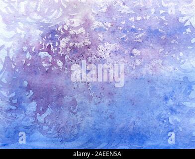 Blue watercolor background on textured paper. For banners, postcards. Brush mark. blotches and stains Stock Photo