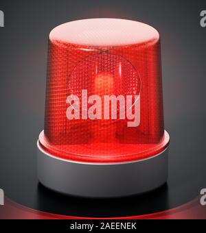 Flashing red alarm light isolated on black background. 3D illustration. Stock Photo