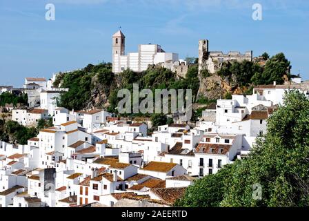 Elevated view of a traditional white village, Casares, Malaga Province, Andalucia, Spain, Western Europe Stock Photo