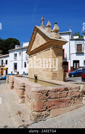 View of the old drinking trough called the fuente de los ocho canas or eight pipes in the old town, Ronda, Spain. Stock Photo