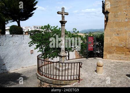 Stone cross outside the Marquis of Salvatierre House, Ronda, Malaga Province, Andalucia, Spain, Europe. Stock Photo