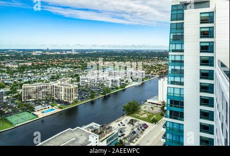 Hollywood, Fort Lauderdale, Florida. Aerial view of Three Island near river at Hollywood South Central beach. Stock Photo