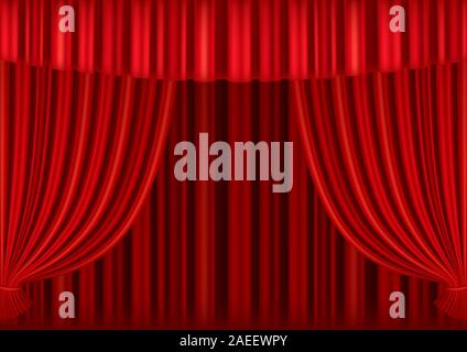 Red curtains of theater stage. Stock Vector