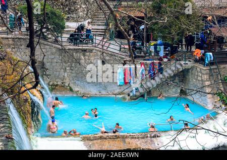 Thermal baths and hot springs in Loutra Pozar near Loutraki.Pella Macedonia Stock Photo