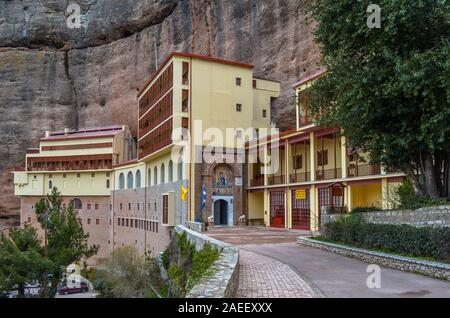 View of the Monastery Of Mega Spilaio (the Great Cavern). Kalavryta Greece Stock Photo