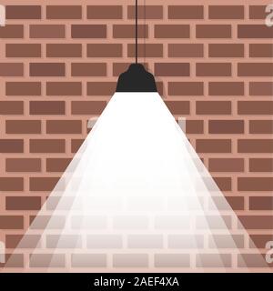 ceiling lamp with bright light on brick wall Stock Vector