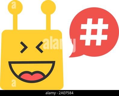 yellow chatbot with hashtag in red speech bubble Stock Vector