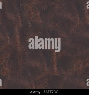 Brown vintage leather texture on macro. Seamless square background, tile ready. Stock Photo