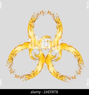 Sign of biological hazard from splashing light beer on a light grey background with copy space. Stock Photo