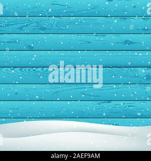 winter snowfall on blue wood background Stock Vector