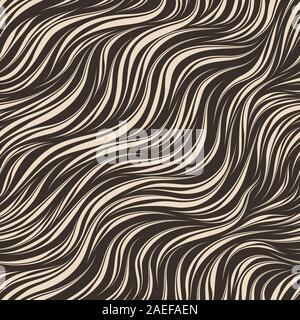 Seamless beige vector pattern on a brown background. Texture of smooth flowing waves for textile and packaging. Zebra skin. Stock Vector