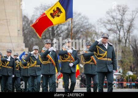 Bucharest, Romania - December 01, 2019: Republic of Moldova soldiers take part at the Romanian National Day military parade. Stock Photo