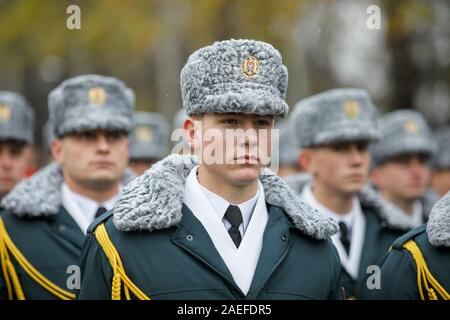 Bucharest, Romania - December 01, 2019: Republic of Moldova soldiers take part at the Romanian National Day military parade. Stock Photo