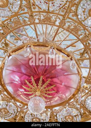 Interior of the Grand Palace in Tsaritsyno; Catherine ceremonial Hall; Ballroom; russian culture and heritage; Chandelier and ceiling painting Stock Photo