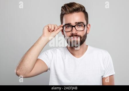 Stylish bearded man in eyeglasses Stock Photo