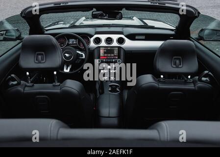 Kaunas, Lithuania - MAY 4, 2019: Ford GT gray Mustang black interior Stock Photo