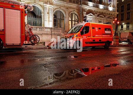 LYON, FRANCE, December 8, 2019 : Security personnel and vehicles are mobilized throughout the Festival of Lights Stock Photo