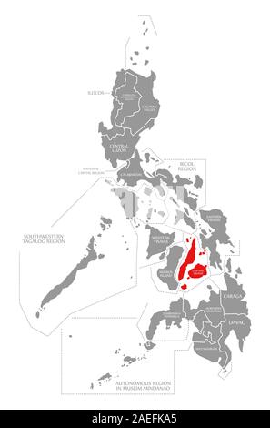 Central Visayas red highlighted in map of Philippines Stock Photo - Alamy