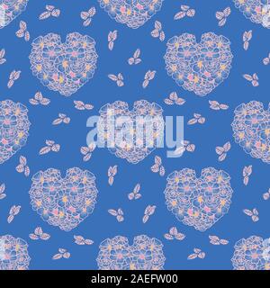 valentines day seamless vector pattern with floral heart shaped bouquets Stock Vector