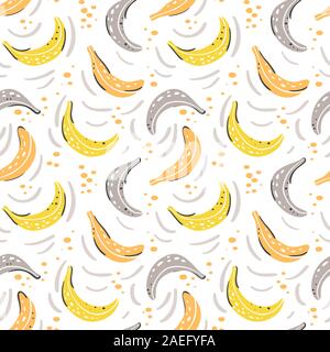 Seamless stylish pattern with fresh yellow bananas background in flat style. Fruite pattern for cloth, textile, wrap, tshirt, bermudas and other Stock Vector