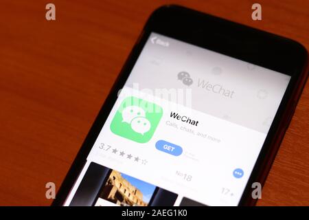 Los Angeles, California, USA - 26 November 2019: WeChat App Store page close up on desk top view, Illustrative Editorial. Stock Photo