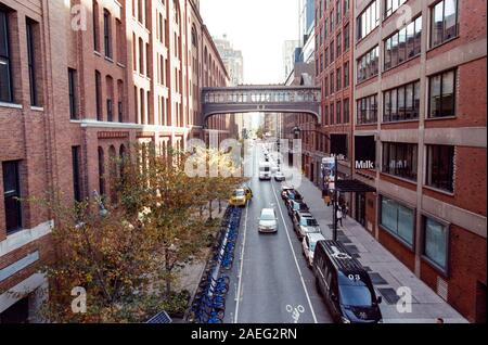 Skybridge or sky bridge photographed from the High Line, Chelsea Market, Chelsea, Manhattan, New York City, United States of America. Stock Photo