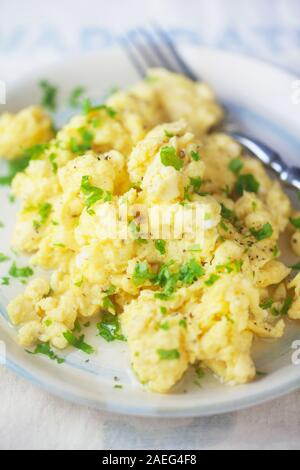 Plain Scrambled Eggs On A Plate Stock Photo