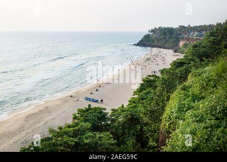 Bird Eyes view from Varkalas sand beach with along the green cliff, India Stock Photo