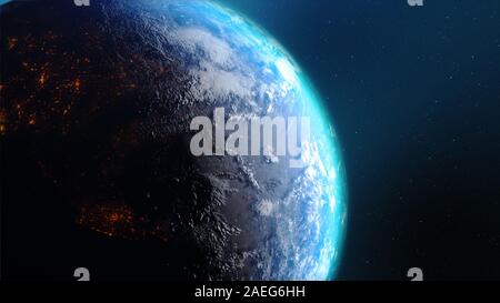 3D Rendering earth with world map hot terrain cloud and water against the space with noise and grain processed image furnished by NASA Stock Photo