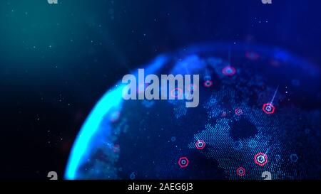 Abstract background dot blue world map with hexagon shape for a cyber futuristic concept shallow depth of field Stock Photo