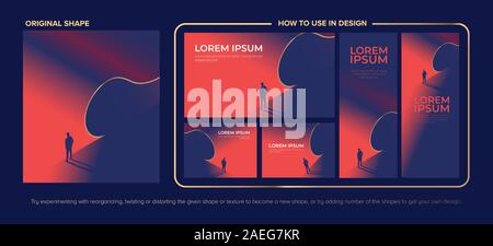 The 2-tone-color of artistic direction of the man silhouette is standing on the edge of the gap caused by the roll up of the floor in vector art. Stock Vector