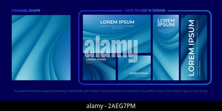 A monotone color in ocean-blue curvy pattern in vector, with how to use this abstract art in various resolution template. Stock Vector