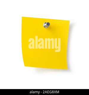 Empty yellow paper note pinned on a white background Stock Photo