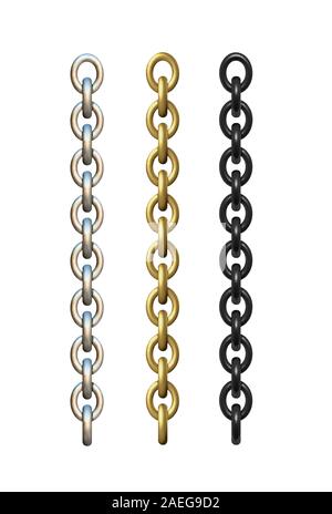 Gold, silver and black metal chains. 3d realistic vector Stock Vector