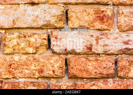 Empty Old Brick Wall Texture. Painted Distressed Wall Surface. Grungy Wide Brickwall. Stock Photo