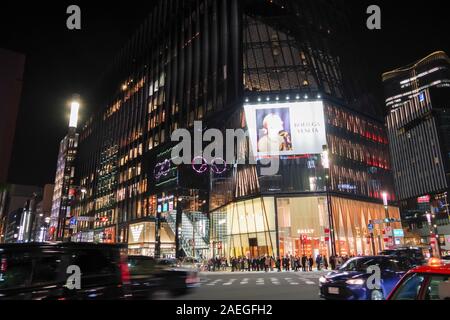 ginza, tokyo, japan, 12/04/2019 , night view of the Ginza city in Tokyo, with illuminated neon shops Stock Photo