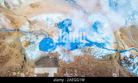 Hverir, Namaskard, hot springs, Geothermal spot, bubbling mud and steaming fumaroles emitting sulfuric gas, Iceland Stock Photo